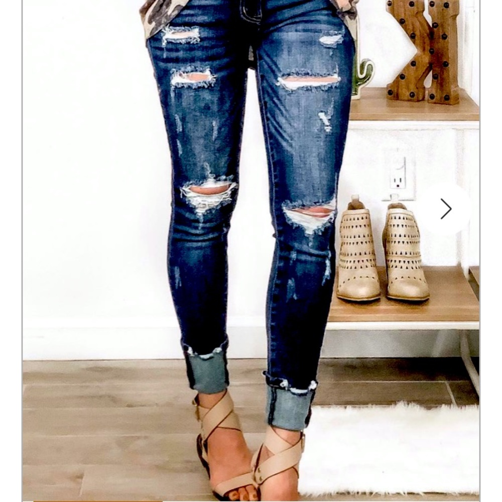 Destroyed Button Front Jeans